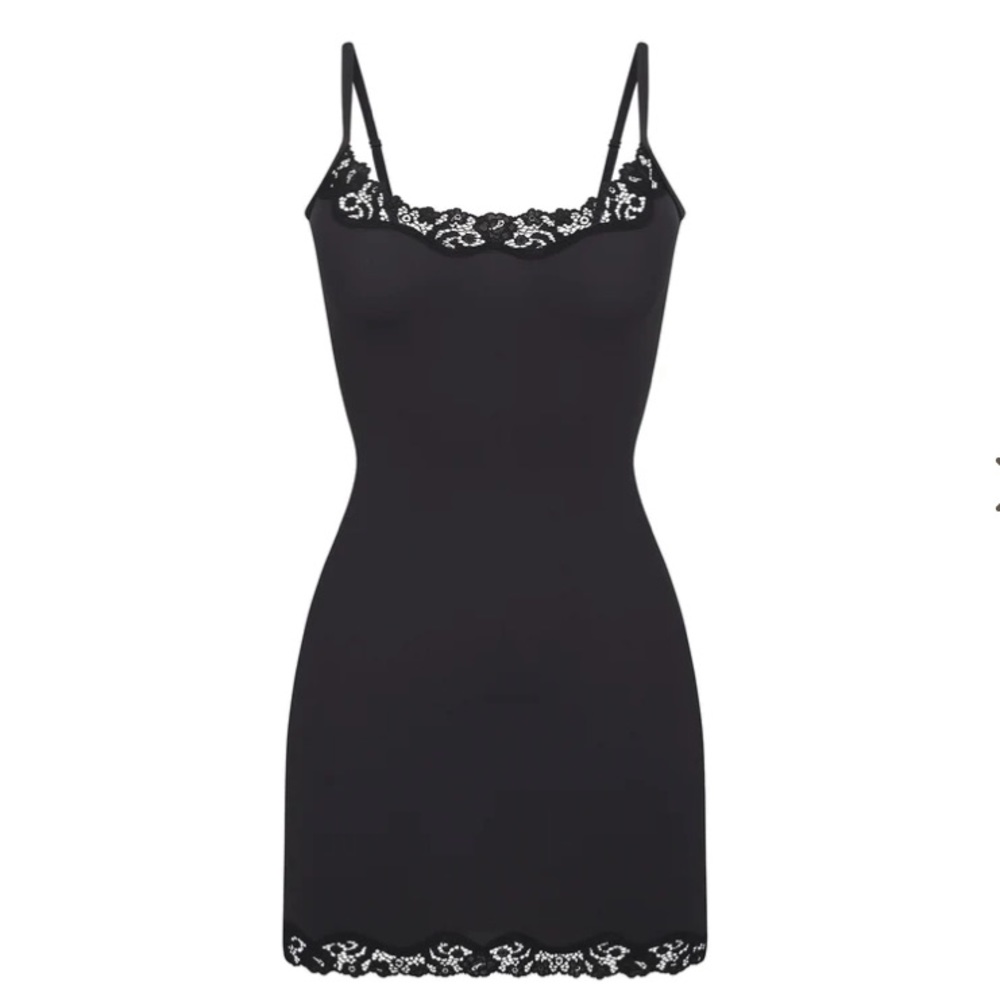 SKIMS Black Lace Trim Mini Dress